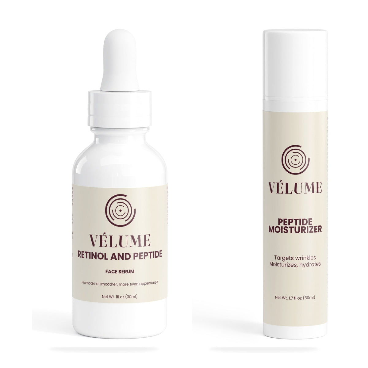 Vélume Treatment Duo: Retinol and Peptide Face Serum and Peptide Moisturizer